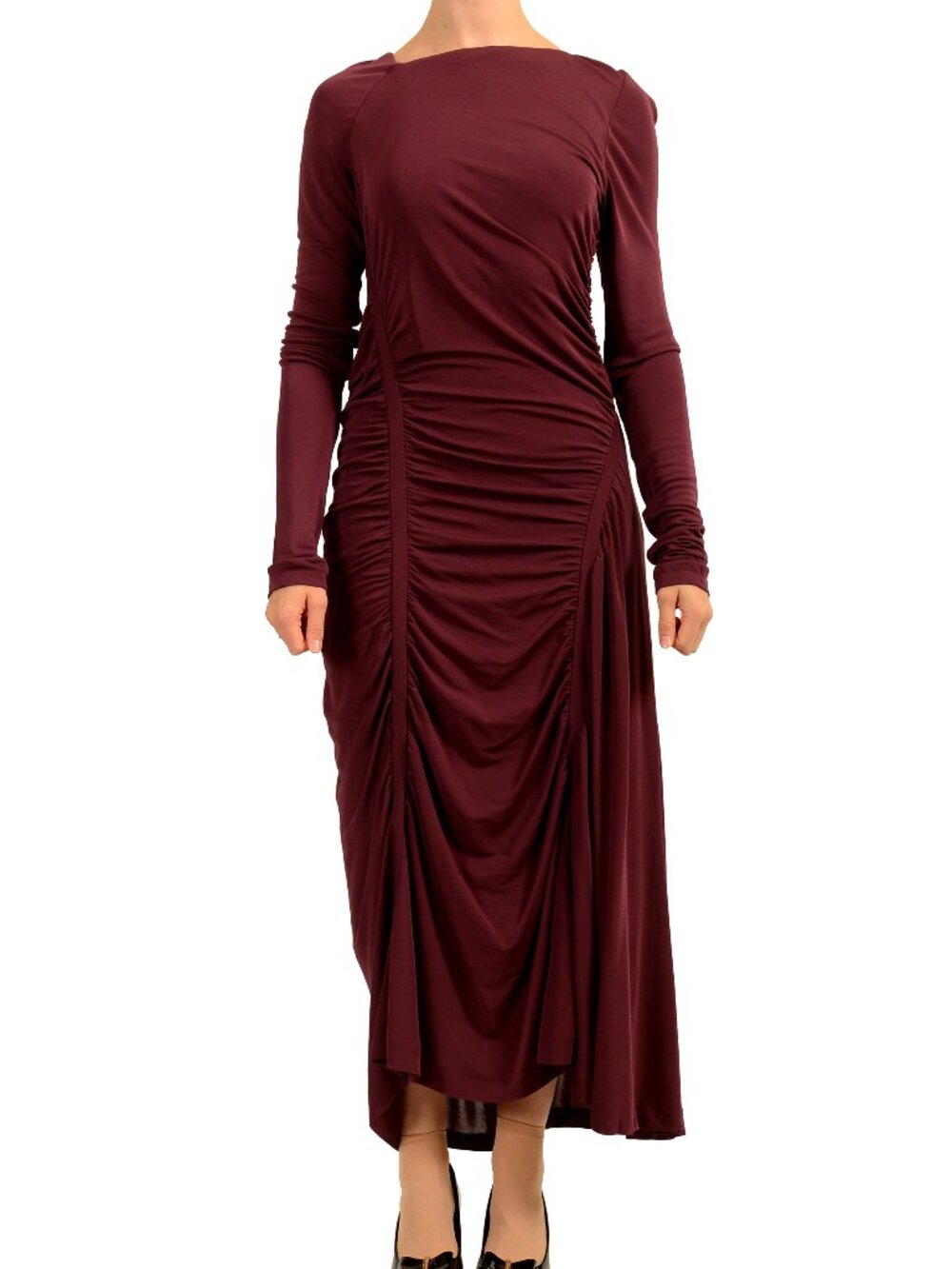 Hugo Boss Women's "Ecamo" Plum Purple Long Sleeve Stretch Midi Dress US S IT 40